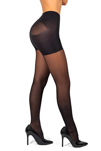 sofsy High Waisted Slimming Tights For Women - Shaping Semi Sheer Pantyhose | 30 Den [Made in Italy] Black 3 - Medium