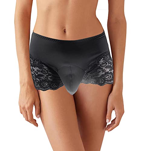 Walang Lip Men's Lace Briefs Sissy Pouch Underwear Breathable Stretch Panties Large Hip Wrap with Translucent Thighs (Black)