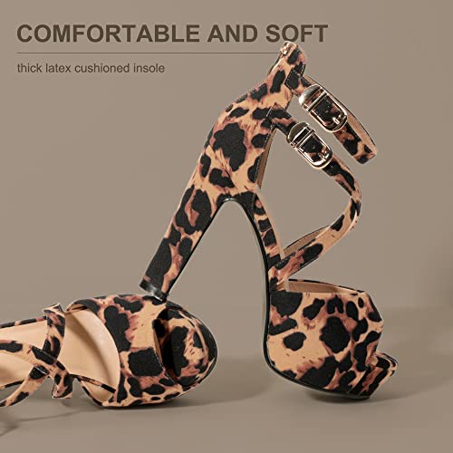 IDIFU Women's IN5 Charcy Crisscross Strappy Platform High Chunky Heels Peep Toe Pump Party Heeled Sandals (Leopard Suede, 12 M US)