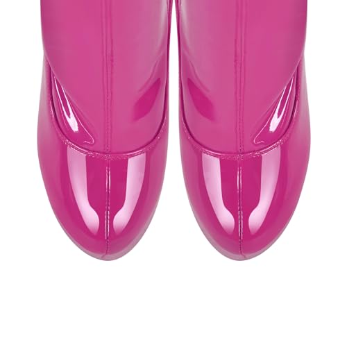 LISHAN Women's Platform High Heels Side Zipper Thigh High Boots Pull On Solid Color Faux Patent Leather Boots Dress Dancing Party Stilettos Round Closed Toe Slim Heels Rose Red Size 10