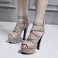 Bellirala Women'S Peep Toe Strappy High Heel Platform Block Sandals(beige,US Size 7.5)