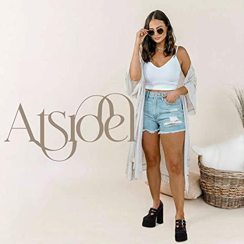 Atsroel Womens Double Platform Pumps Silk Satin Rhinestone Ankle Strap Square-Toe Chunky Block High-Heel Party Wedding Dress Heels Shoes for Women