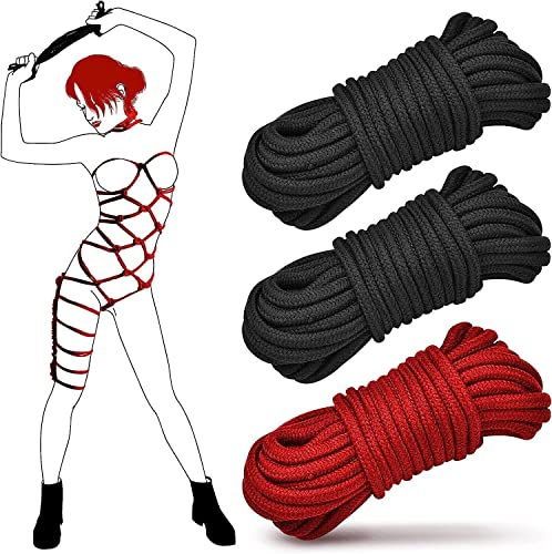 Prosixtoy Super Soft Cotton-Rope Sex Bondage Kit BDSM Beginner Set Shibari Bondage Ropes Restraint Kit Adult Sex Toys for Women Men and Couples,32 Feet 8MM(Black+Red)