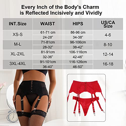 ohyeahqueen Women's Mesh Plus Size Garter Belt High Waisted Suspender Belt with 6 Metal Clips for Stockings/Lingerie, Black, 1X-2X