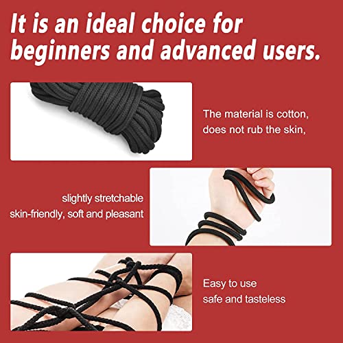 Prosixtoy Super Soft Cotton-Rope Sex Bondage Kit BDSM Beginner Set Shibari Bondage Ropes Restraint Kit Adult Sex Toys for Women Men and Couples,32 Feet 8MM(Black+Red)