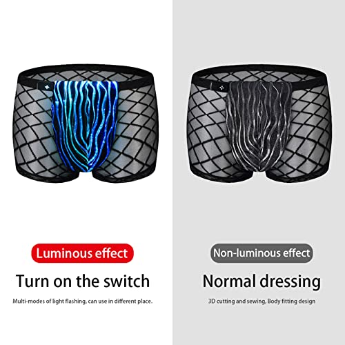 Lumisonata Men's Underwear Led Sexy Boxer Briefs Light Up Mesh Lace Panties Luminous Swimsuit Glow Breathable Low Rise Shorts for Men(Black)