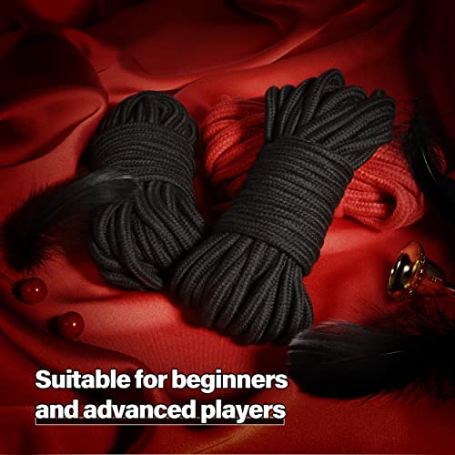 Prosixtoy Super Soft Cotton-Rope Sex Bondage Kit BDSM Beginner Set Shibari Bondage Ropes Restraint Kit Adult Sex Toys for Women Men and Couples,32 Feet 8MM(Black+Red)