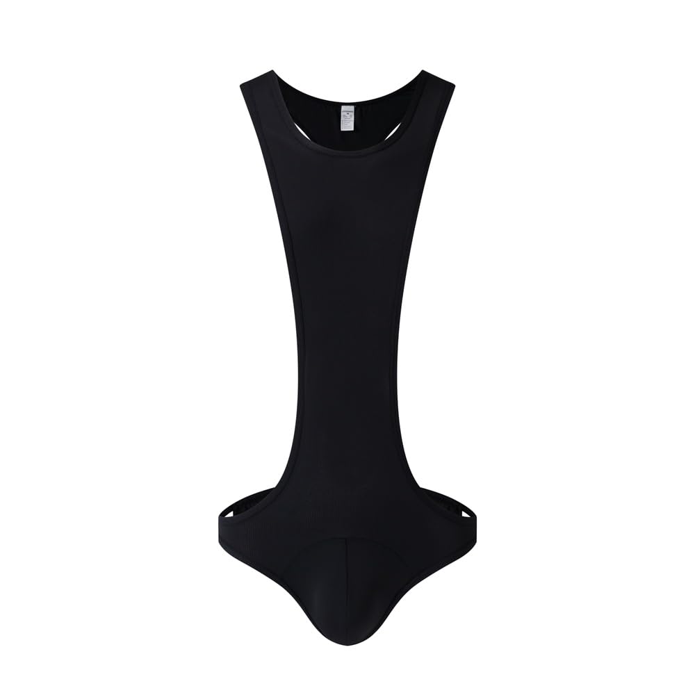 JOCKMAIL Men's Sexy Leotard Bodysuit Thong Hanging Neck Integrated Jumpsuit Underwear Thong Underwear Swimsuit Swimwear (Black, XL)