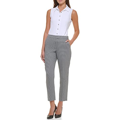 Tommy Hilfiger Sloane Pants, Mid-Rise Elastic Waist Back Dress Trousers for Women, Black/Ivory, 12