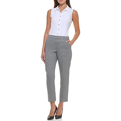 Tommy Hilfiger Sloane Pants, Mid-Rise Elastic Waist Back Dress Trousers for Women, Black/Ivory, 12