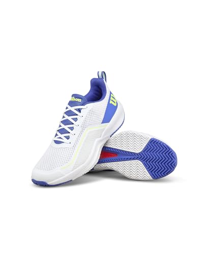 WILSON Rush Pro Lite Men's Tennis Shoes, White/Amparo Blue/Safety Yellow, 9.5