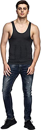 Odoland Mens 5 Pack Body Shaper Slimming Tummy Vest Thermal Compression Shirt Tank Top Shapewear, Black*5, L