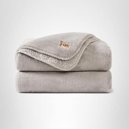 UGG Whitecap Fleece Throw Blanket, Soft Fluffy Blankets for Couch or Bed, Home Decor, Luxury Plush Throw, Machine Washable, 50-inch x 70-inch, Light Grey Seal