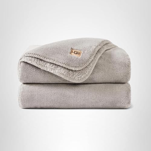 UGG Whitecap Fleece Throw Blanket, Soft Fluffy Blankets for Couch or Bed, Home Decor, Luxury Plush Throw, Machine Washable, 50-inch x 70-inch, Light Grey Seal