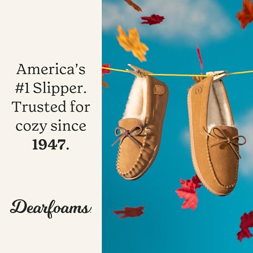 Dearfoams Suede Indoor Outdoor Harriet Moccasin Shoe House Womens Slippers, Chestnut, 7