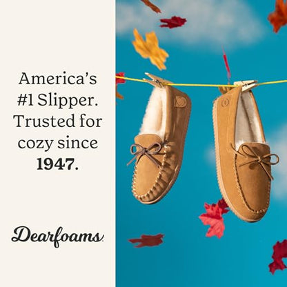Dearfoams Suede Indoor Outdoor Harriet Moccasin Shoe House Womens Slippers, Chestnut, 7