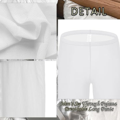WINTOFW Men's Mesh See Through Pajama Bottoms Sheer Long Pants Sleep Lounge Nightwear Homewear Bottoms