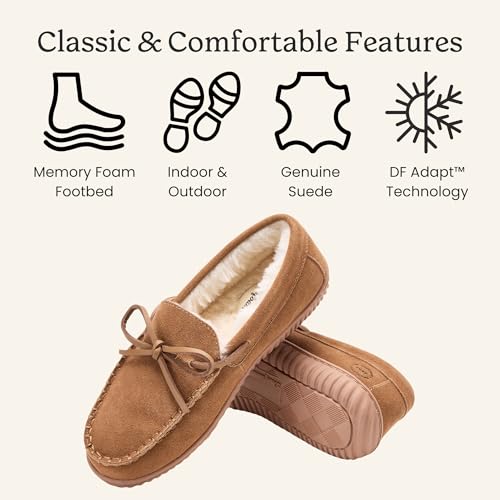 Dearfoams Suede Indoor Outdoor Harriet Moccasin Shoe House Womens Slippers, Chestnut, 7