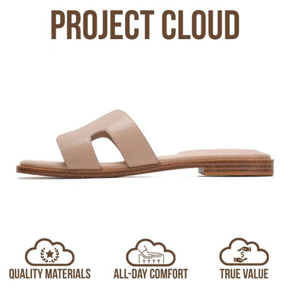 Project Cloud 100% Genuine Leather Sandals for Women 2026 - Fashion Flat Womens Sandals with Memory Foam Insole Slides Sandals Women Footwear - Mules Women's Sandals (Jannel, TAUPELEA,9M)