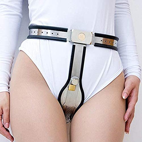 Adjustable Stainless Steel Metal Chastity Belt Female Y-Type Double Chain Silicagel Underwear Chastity Device Lockable (Waist: 90-110cm, Black)
