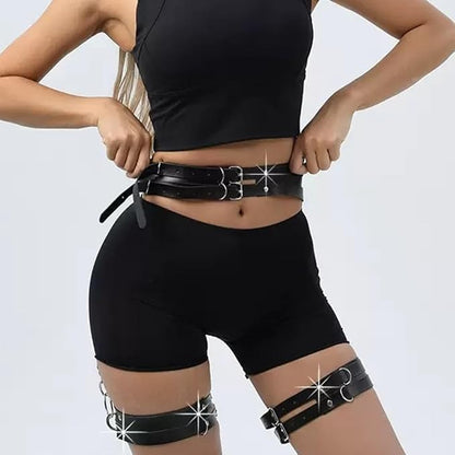 BAQOEYII Punk Leather Thigh Harness,Women Punk Belts PU Leather for Women, Waist Leg Garter for Halloween, Party, Nightclub
