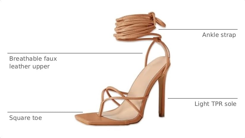 Women's Lace Up Heeled Sandals Square Flip Flop High Heels Strappy Party Shoes,Taupe,Size 7