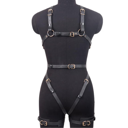 Women Body Harness Belt with Metal Chain Adjustable Leather Caged Harness Lingerie Set for Ladies, Sexy Gothic Chest Leg Garter Body Bondage Strap, BDSM SM Cosplay Costume Clubwear Masquerade Party