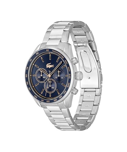 Lacoste Boston Men's Chronograph Watch - Classic Stainless Steel Bracelet- Tachymeter - Water Resistant up to 5ATM/50 Meters - Modern Design for Him - 42mm