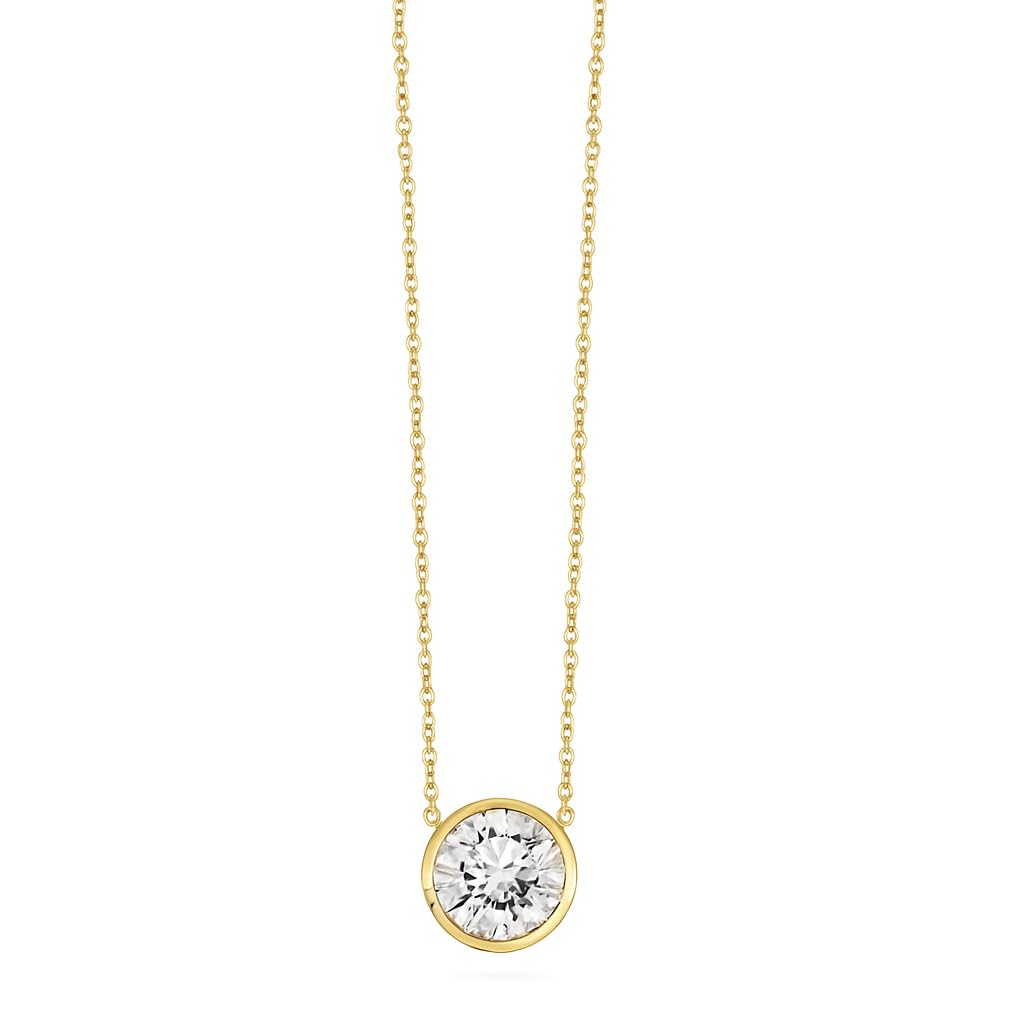 Carbon Atelier IGI Certified 1 Carat Brilliant Cut Lab Grown Diamond Round Solitaire Pendant Necklace for Women I 14k Yellow Gold Necklace (G-H, VS1-VS2, cttw) I 18 Inch Long Chain I Bezel Set