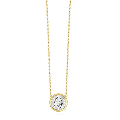 Carbon Atelier IGI Certified 1 Carat Brilliant Cut Lab Grown Diamond Round Solitaire Pendant Necklace for Women I 14k Yellow Gold Necklace (G-H, VS1-VS2, cttw) I 18 Inch Long Chain I Bezel Set