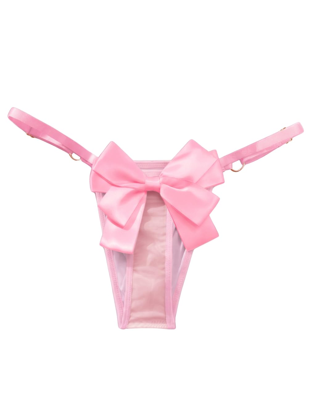 Mens Bow Thong For Anniversary, Couples Bedroom Sexy Underwear, Sheer Mesh Male Panties Pink