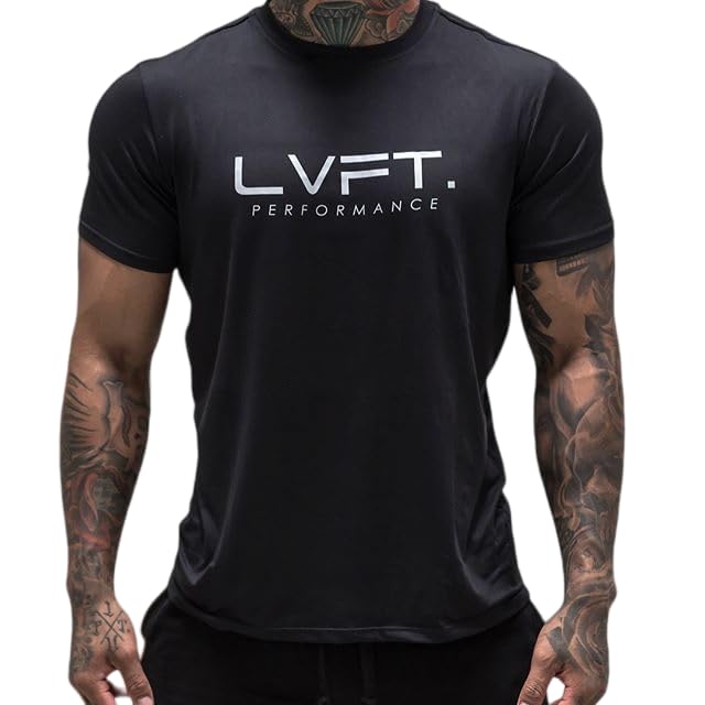 Lingt Chic Men's Gym Body Building Sports Running Workout Training Exercise Fitness Tees Shirt (US, Alpha, XX-Large, Regular, Regular, Black)
