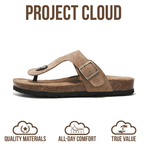 Project Cloud 100% Genuine Leather Thong Sandals Women Footwear - Memory Foam Insole Womens Sandals - Non-Slip Womens Flip Flops - Lightweight Sandals for Women 2026 (Britani,Chestnut, 6)