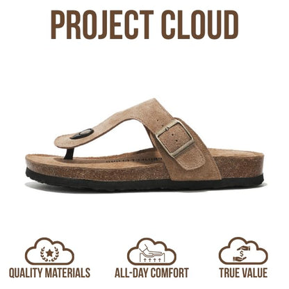 Project Cloud 100% Genuine Leather Thong Sandals Women Footwear - Memory Foam Insole Womens Sandals - Non-Slip Womens Flip Flops - Lightweight Sandals for Women 2026 (Britani,Chestnut, 6)