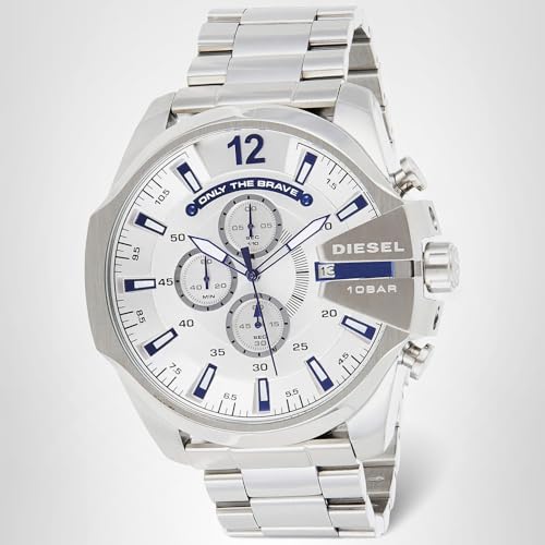 Diesel Mega Chief Stainless Steel Chronograph Men's Watch, Color: Silver (Model: DZ4477)