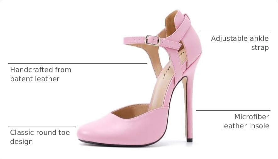 Unisex Men's Round Toe High Heels Stiletto Patent Leather Heels Ankle Strap Pumps Dress Party Shoes（BLP-17-Pink 11）