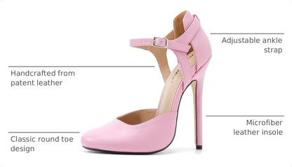 Unisex Men's Round Toe High Heels Stiletto Patent Leather Heels Ankle Strap Pumps Dress Party Shoes（BLP-17-Pink 11）