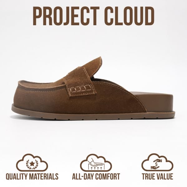 Project Cloud 100% Genuine Leather Womens Clogs - Plush & Soft Insole with Arch Support Non Slip Mules & Clogs for Women Footwear - Water Resistant Women Shoes (Foamy, CHOCSUEDE, 8)