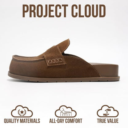 Project Cloud 100% Genuine Leather Womens Clogs - Plush & Soft Insole with Arch Support Non Slip Mules & Clogs for Women Footwear - Water Resistant Women Shoes (Foamy, CHOCSUEDE, 8)