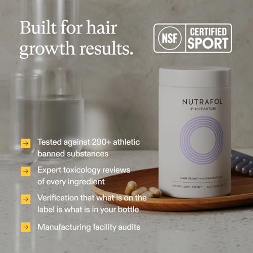 Nutrafol Postpartum Hair Growth Supplements, Clinically Tested for Visibly Thicker Hair and Less Shedding, Breastfeeding-friendly - 2 Month Supply, Pack of 2