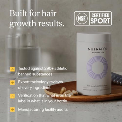 Nutrafol Postpartum Hair Growth Supplements, Clinically Tested for Visibly Thicker Hair and Less Shedding, Breastfeeding-friendly - 2 Month Supply, Pack of 2