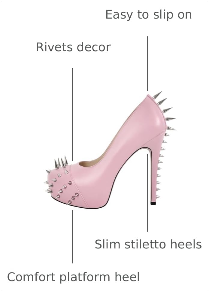 Sissy Sexy Platform Rivets Stiletto High Heel Pumps for Women  Goth Pumps Pink Nightclub Pole Dancing