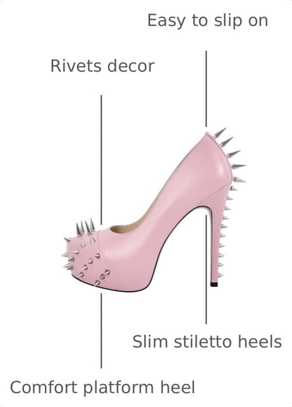 Sissy Sexy Platform Rivets Stiletto High Heel Pumps for Women  Goth Pumps Pink Nightclub Pole Dancing