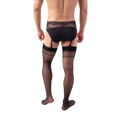 Mens Lingerie Suspender Stockings Garter Belt Tights Thigh High Pantyhose Sets