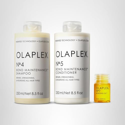 Olaplex Wash and Shine Hair Kit: No. 4, 5, 7, Shampoo & Conditioner Set | Cleanse, Hydrate, & Control Frizz Up to 72 Hours | Bonding Oil for Shine & Protect | For Coily, Curly, Straight, and Wavy
