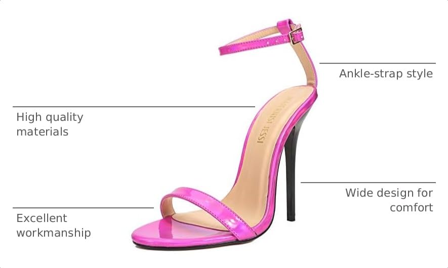 Unisex Men's High Heel Sandals, Ankle Strap, Open Toe, 5.1 Inch Stiletto Heels