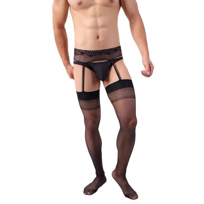 Mens Lingerie Suspender Stockings Garter Belt Tights Thigh High Pantyhose Sets