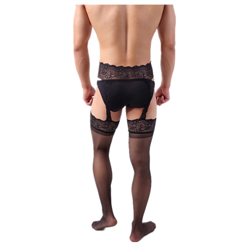 Men’s Tights Suspender Pantyhose Sissy Sexy Lingerie Stockings Garter Belt Set for Men
