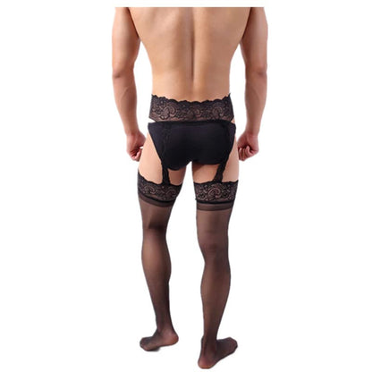 Men’s Tights Suspender Pantyhose Sissy Sexy Lingerie Stockings Garter Belt Set for Men