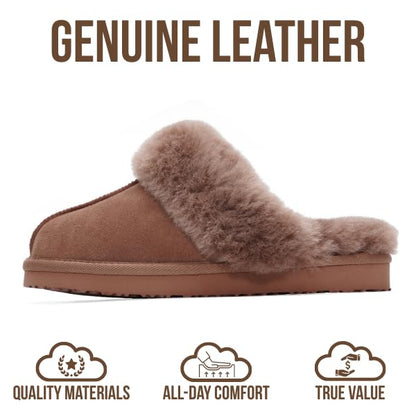 Project Cloud 100% Genuine Leather Slippers for Women Footwear with Genuine Fur Lining Womens Clogs & Mule - Non-Slip Indoor/Outdoor Scuff Womens Slippers with Memory Foam Insole(Henka,CMLSUEDE,5.5)